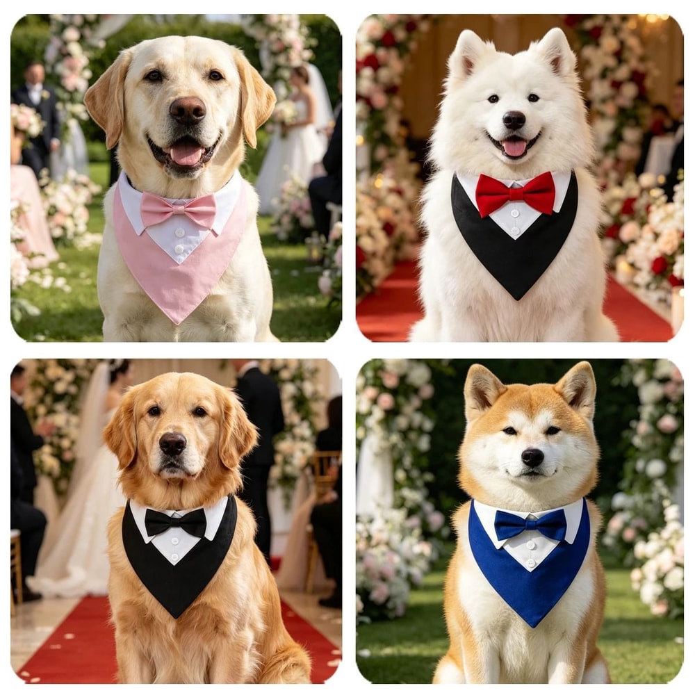 Formal Dog Bow Tie Collar Adjustable Tuxedo Bandana For Weddings And Parties 11