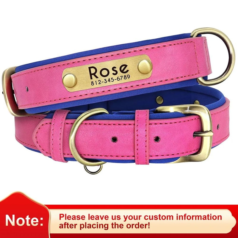 Customized Personalized Dog Collar Soft Padded PU Leather Collar With Engraved Nameplate 8
