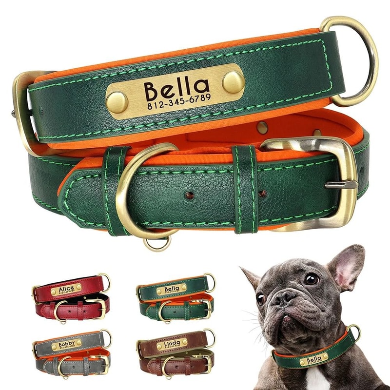 Customized Personalized Dog Collar Soft Padded PU Leather Collar With Engraved Nameplate 13
