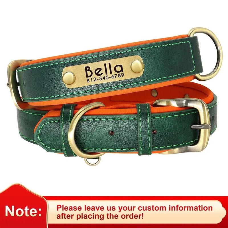 Customized Personalized Dog Collar Soft Padded PU Leather Collar With Engraved Nameplate 3