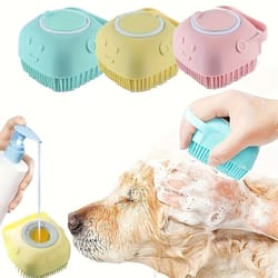 silicone pet grooming brush with shampoo dispenser and self cleaning massage design