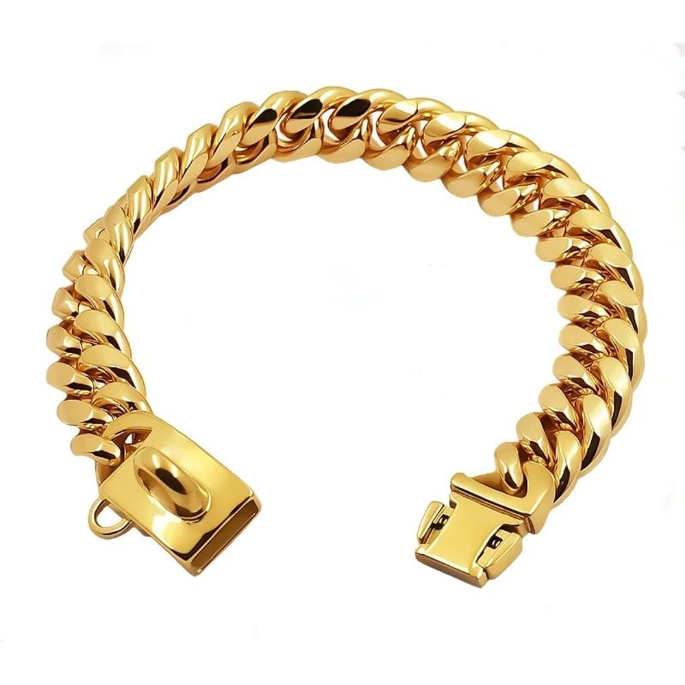 Luxury Metal Dog Collar Stainless Steel Cuban Link Chain Collar For Small Medium And Large Dogs 7
