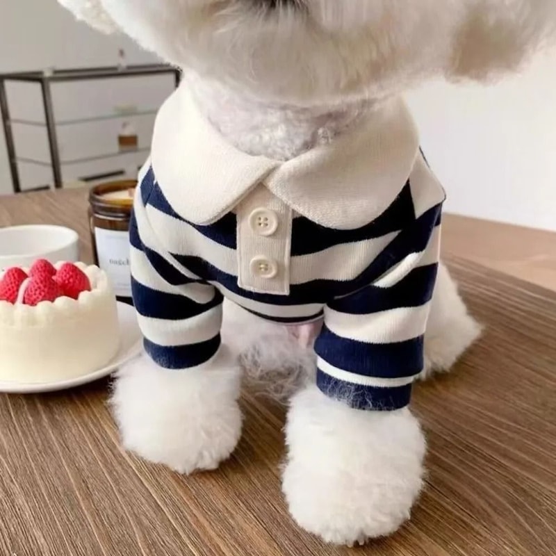 Fashion Dog Striped Shirt Breathable Cooling Pet T Shirt With Collar Style Design 5