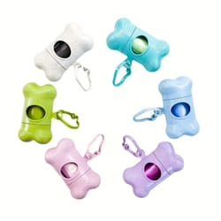 portable bone shaped pet waste bag dispenser with clip for dog walking