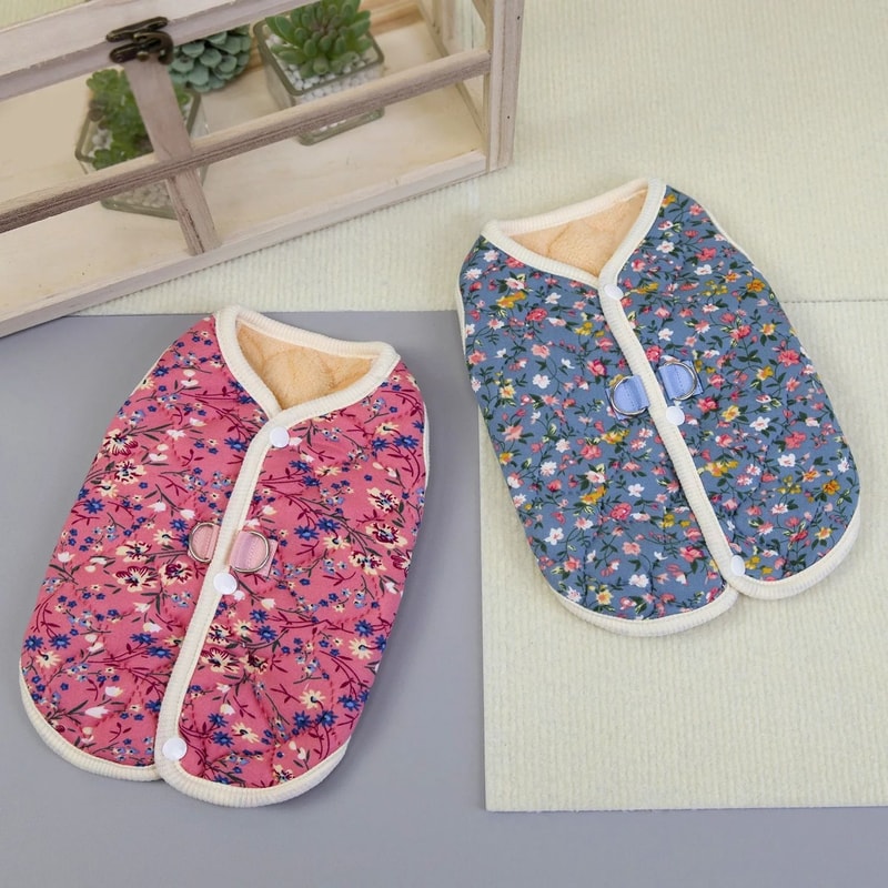 Floral Fleece Dog Vest Winter Jacket For Small Dogs Warm Pet Clothing 6