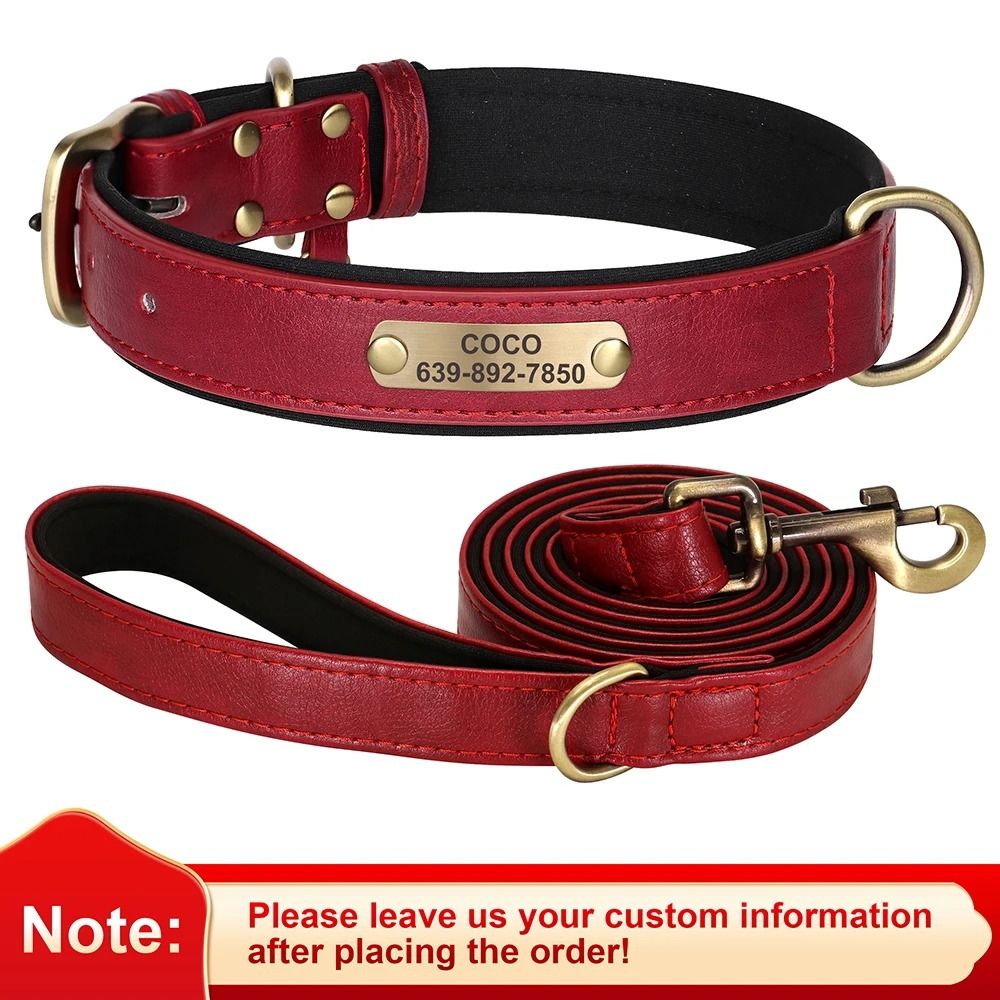 Personalized PU Leather Dog Collar With Custom Engraved Nameplate For Small Medium And Large Dogs 24