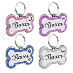 custom glitter pet id tag double sided bone name pendant for dogs and cats