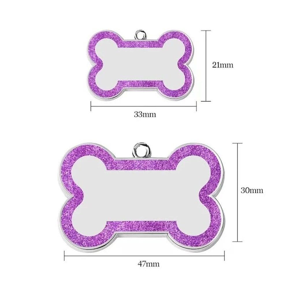 Custom Glitter Pet ID Tag Double Sided Bone Name Pendant For Dogs And Cats 12