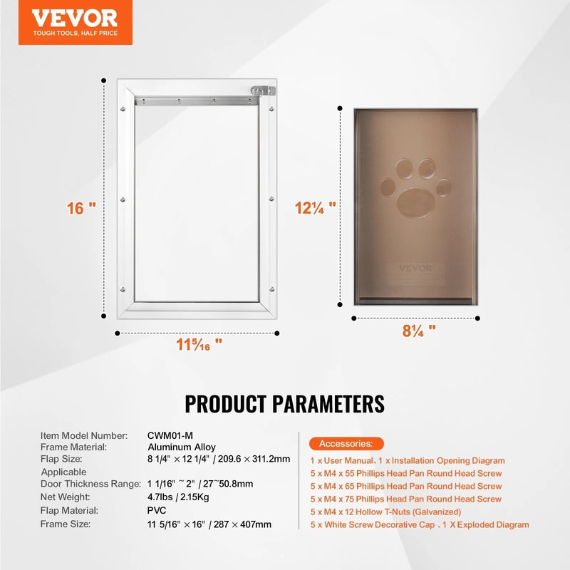 SucceBuy Weatherproof Pet Door With Aluminum Frame Lock And Flap System 2