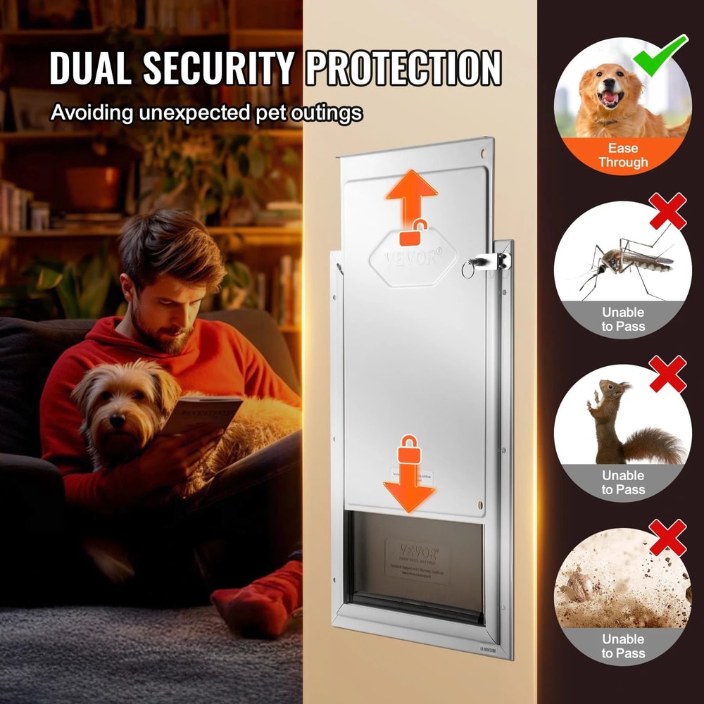 SucceBuy Weatherproof Pet Door With Aluminum Frame Lock And Flap System 5