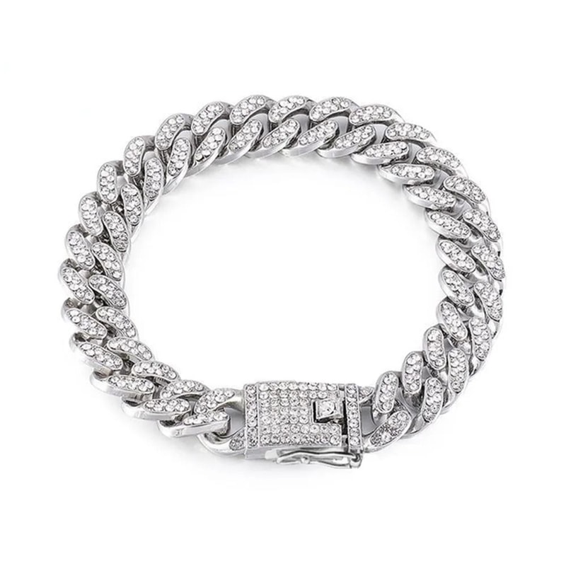 Luxury Rhinestone Dog Chain Collar Stainless Steel Bling Pet Necklace For Dogs And Cats 7