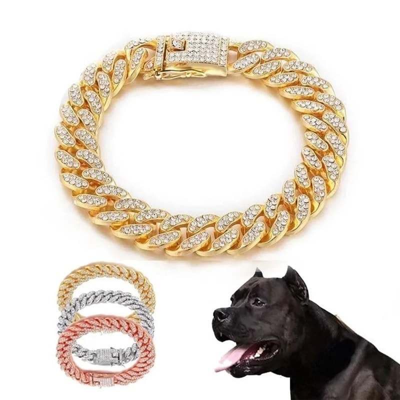 Luxury Rhinestone Dog Chain Collar Stainless Steel Bling Pet Necklace For Dogs And Cats 0