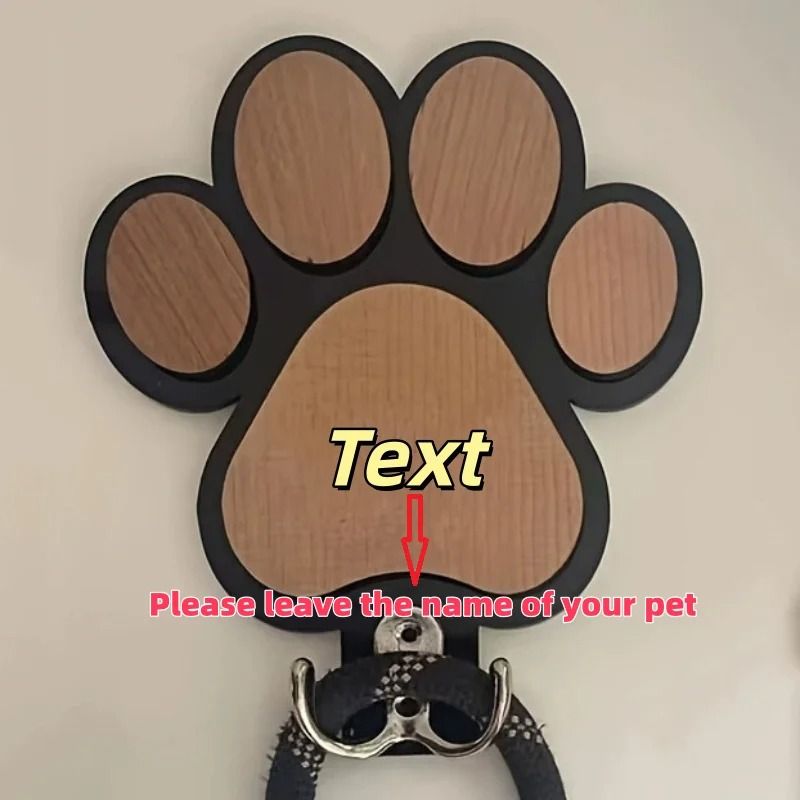 Custom Wooden Dog Leash Hanger Paw Print Wall Hook For Collars And Pet Accessories 3