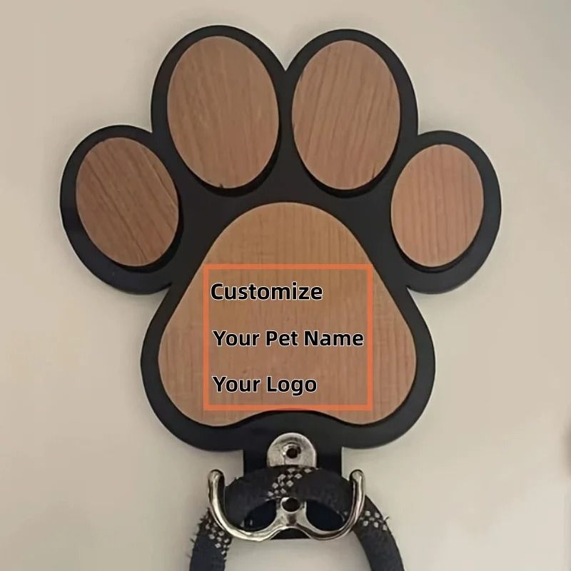 Custom Wooden Dog Leash Hanger Paw Print Wall Hook For Collars And Pet Accessories 8