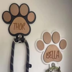 custom wooden dog leash hanger paw print wall hook for collars and pet accessories
