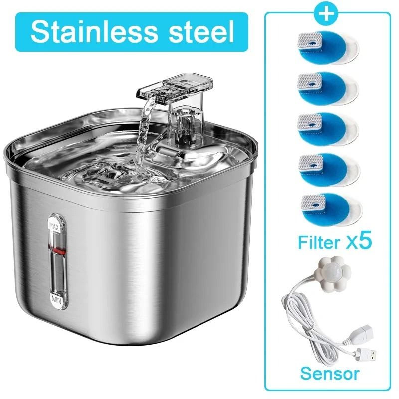 Stainless Steel Automatic Pet Water Fountain Ultra Quiet Sensor Drinking Dispenser For Cats And Dog 4
