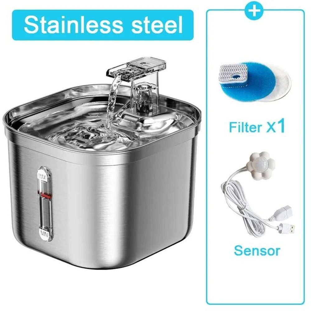Stainless Steel Automatic Pet Water Fountain Ultra Quiet Sensor Drinking Dispenser For Cats And Dog 3