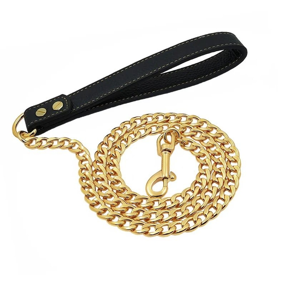 Gold Stainless Steel Dog Leash Strong Metal Chain Lead For Small Medium And Large Dogs 1