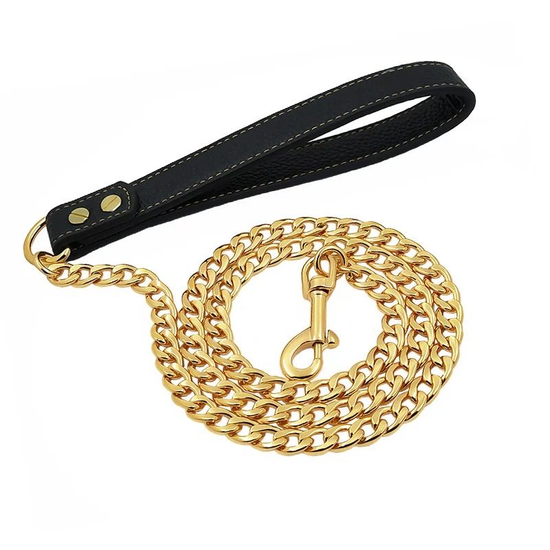 Gold Stainless Steel Dog Leash Strong Metal Chain Lead For Small Medium And Large Dogs 1