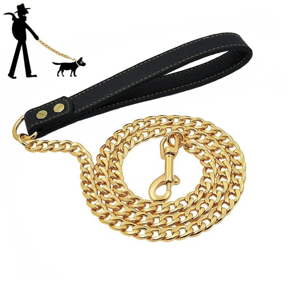 Gold Stainless Steel Dog Leash Strong Metal Chain Lead For Small Medium And Large Dogs 7
