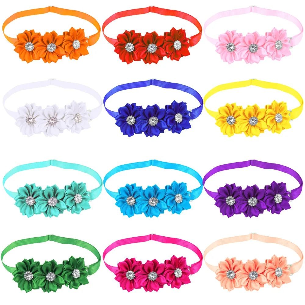 Cute Flower Pet Bow Ties With Diamond Accent For Dogs And Cats 6