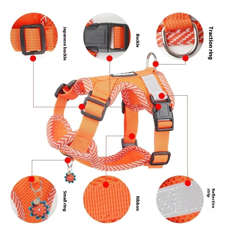 Breathable Reflective Pet Harness And Leash Set For Small And Medium Dogs And Cats 7