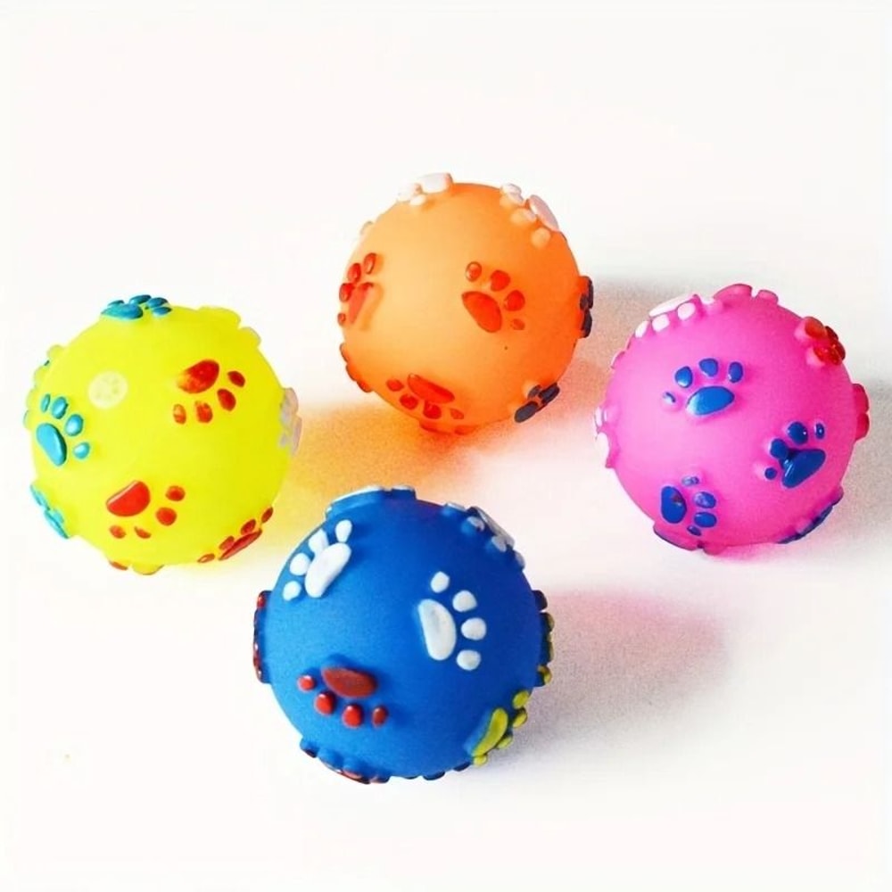 Footprint Rubber Dog Sound Ball Interactive Puppy Chew Toy 3