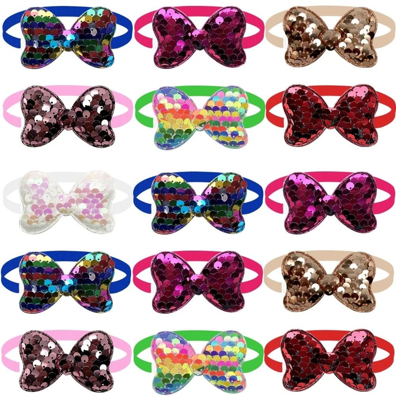 Sequin Pet Dog Bow Tie Collar Set For Puppy Grooming And Party Styling 0