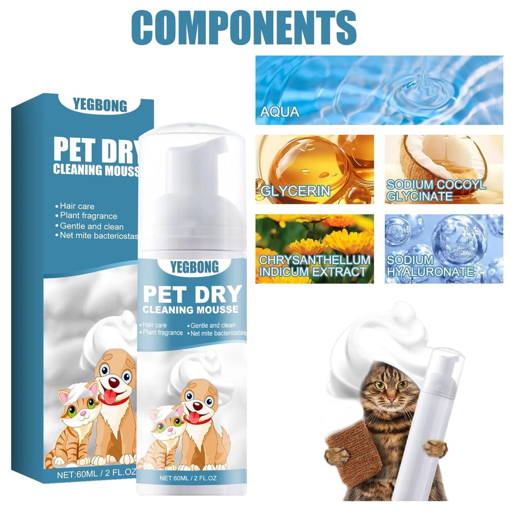 YEGBONG Pet Dry Shampoo No Rinse Odor Neutralizing Grooming Foam For Dogs And Cats 8