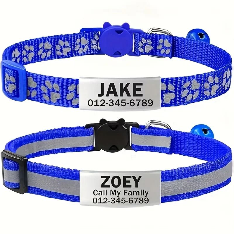 Reflective Personalized Cat Collar Set With Safety Buckle And Custom Engraved ID 7