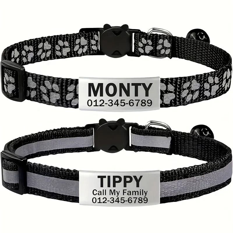 Reflective Personalized Cat Collar Set With Safety Buckle And Custom Engraved ID 5