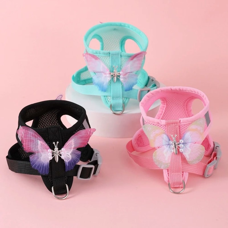 Breathable Butterfly Cat Harness And Leash Set For Small Dogs And Puppies 0