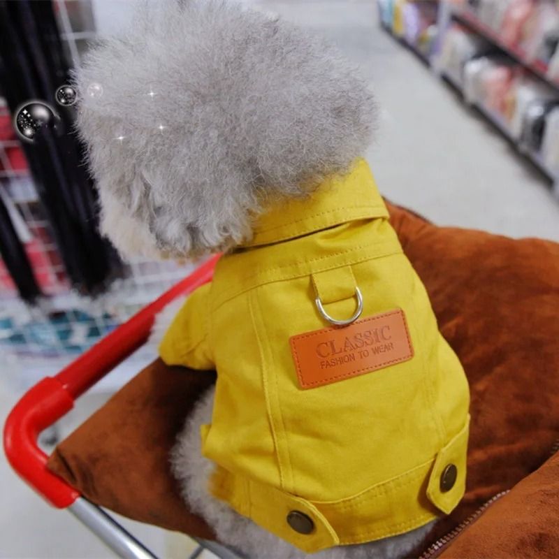 Denim Dog Jacket Outfit With Leash Ring For Small And Medium Dogs 1