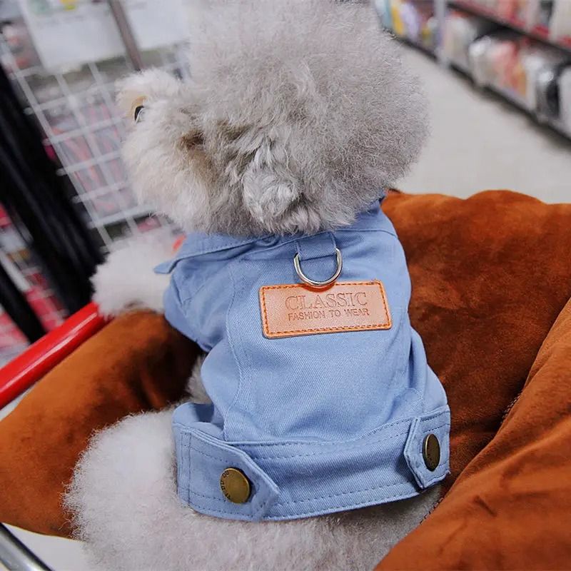 Denim Dog Jacket Outfit With Leash Ring For Small And Medium Dogs 3