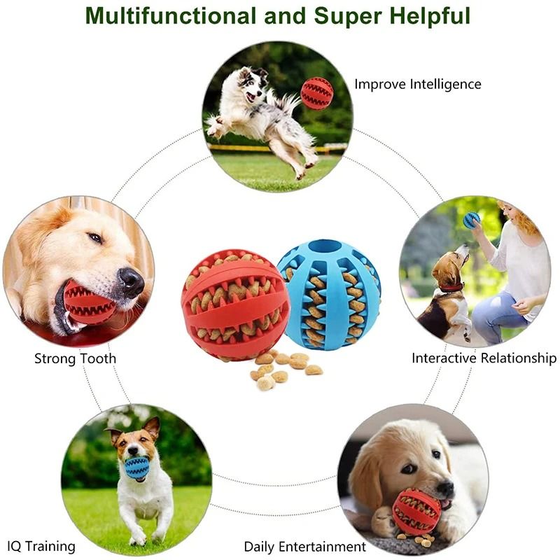 Natural Rubber Dog Treat Dispensing Ball Interactive Chew Toy For Teeth Cleaning 6