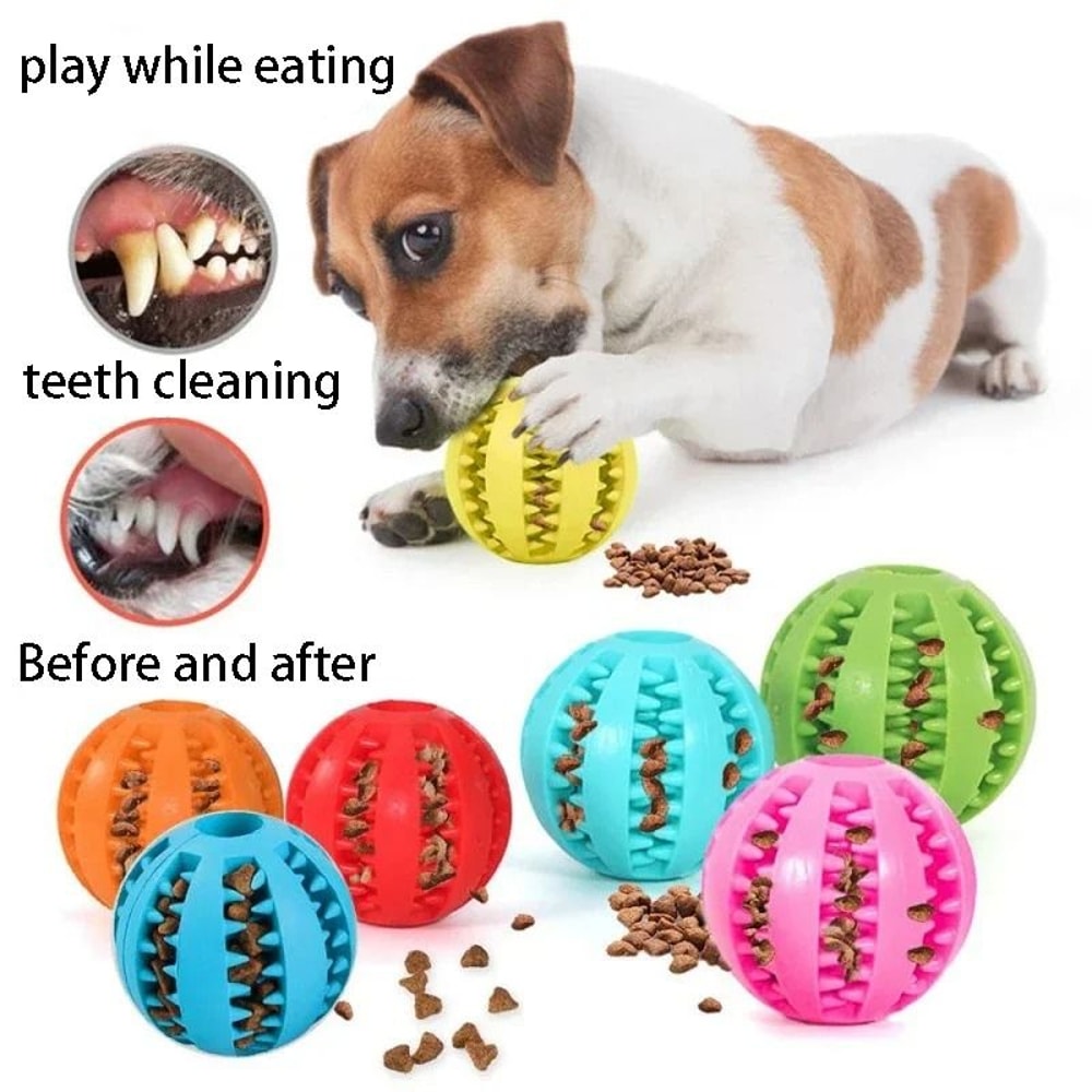 Natural Rubber Dog Treat Dispensing Ball Interactive Chew Toy For Teeth Cleaning 7