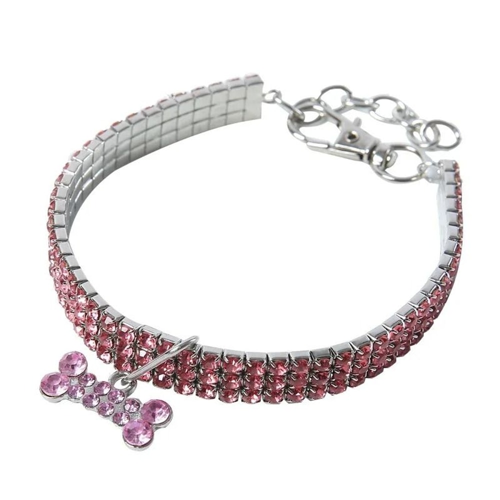 Rhinestone Puppy Collar Adjustable Crystal Dog Necklace With Engraved Name Plate 3