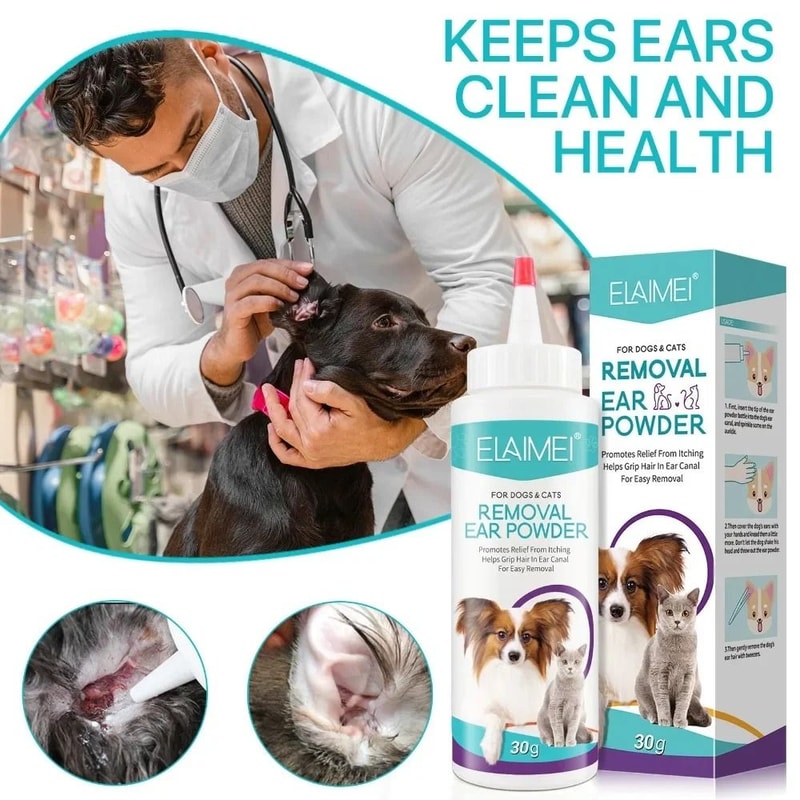 Pet Ear Powder For Dogs Gentle Ear Hair Removal And Cleaning Care 30g 3