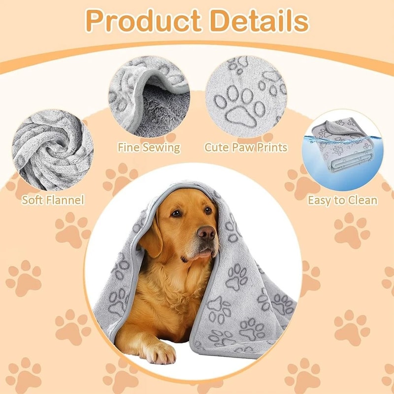 Cozy Plush Dog Paw Print Blanket Soft Flannel Pet Bed Mat For Cats And Small To Medium Dogs 3