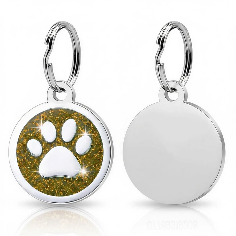 Personalized Pet ID Tag Engraved Glitter Paw Collar Pendant For Dogs And Cats 3