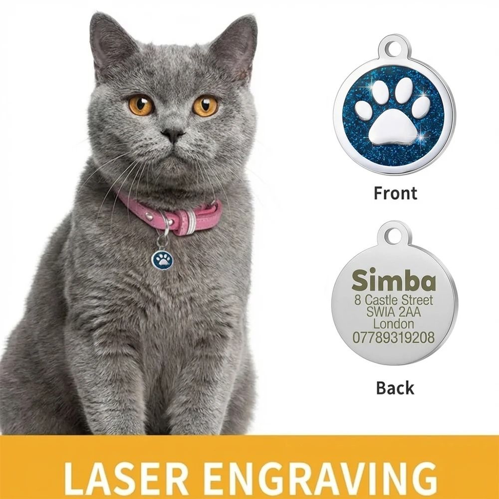 Personalized Pet ID Tag Engraved Glitter Paw Collar Pendant For Dogs And Cats 9