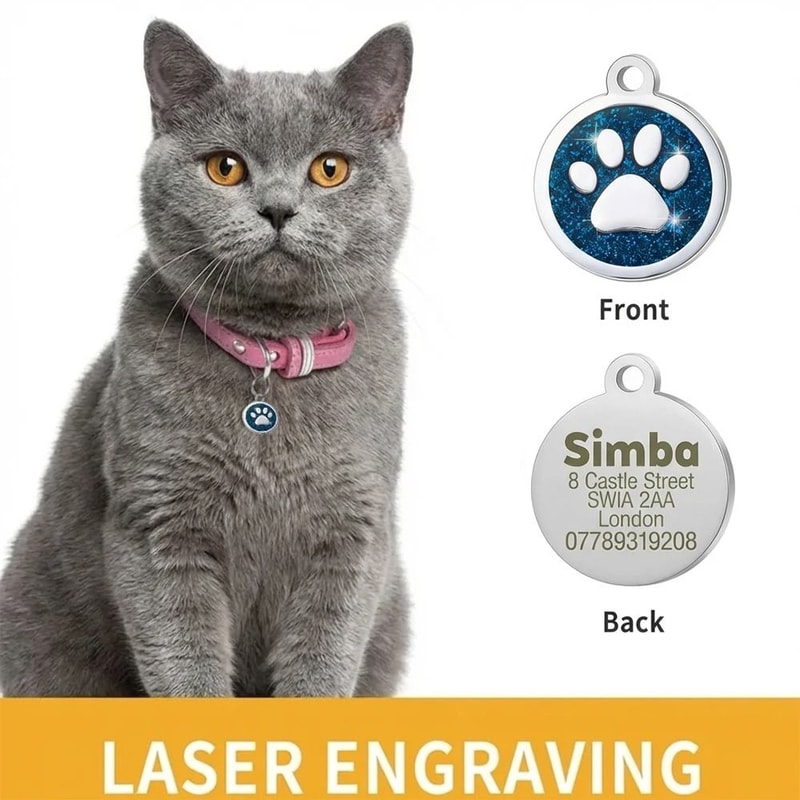 Personalized Pet ID Tag Engraved Glitter Paw Collar Pendant For Dogs And Cats 9