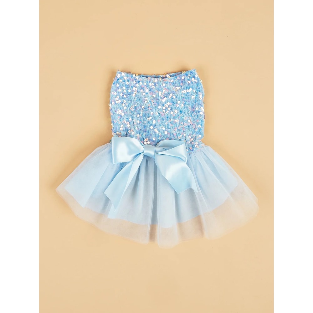 Princess Style Dog Dress With Sequin Bowknot And Tulle Skirt For Puppies And Cats 1
