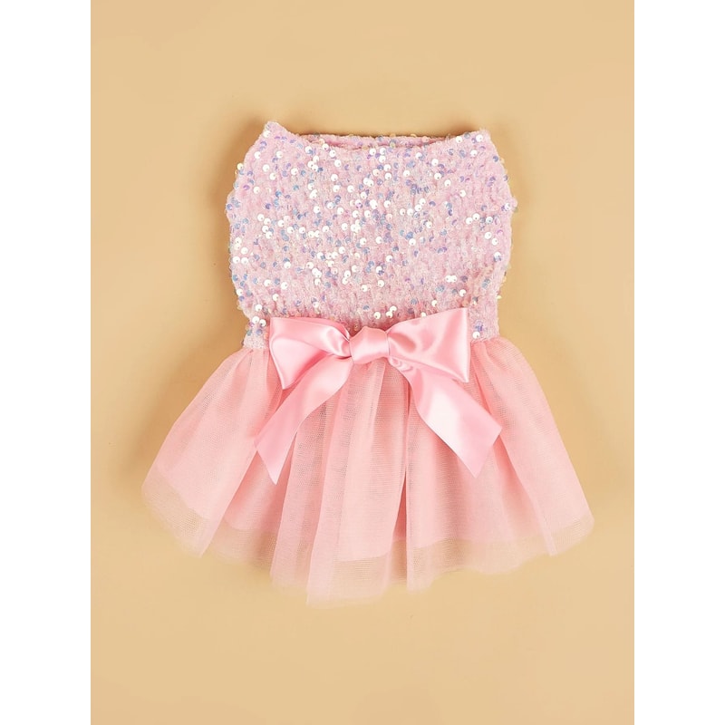 Princess Style Dog Dress With Sequin Bowknot And Tulle Skirt For Puppies And Cats 2
