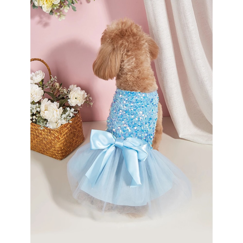 Princess Style Dog Dress With Sequin Bowknot And Tulle Skirt For Puppies And Cats 5