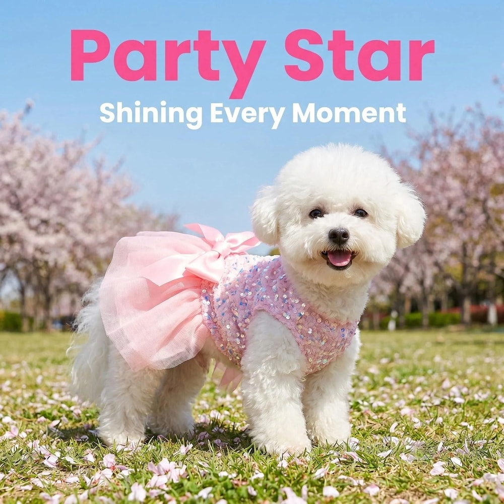 Princess Style Dog Dress With Sequin Bowknot And Tulle Skirt For Puppies And Cats 6