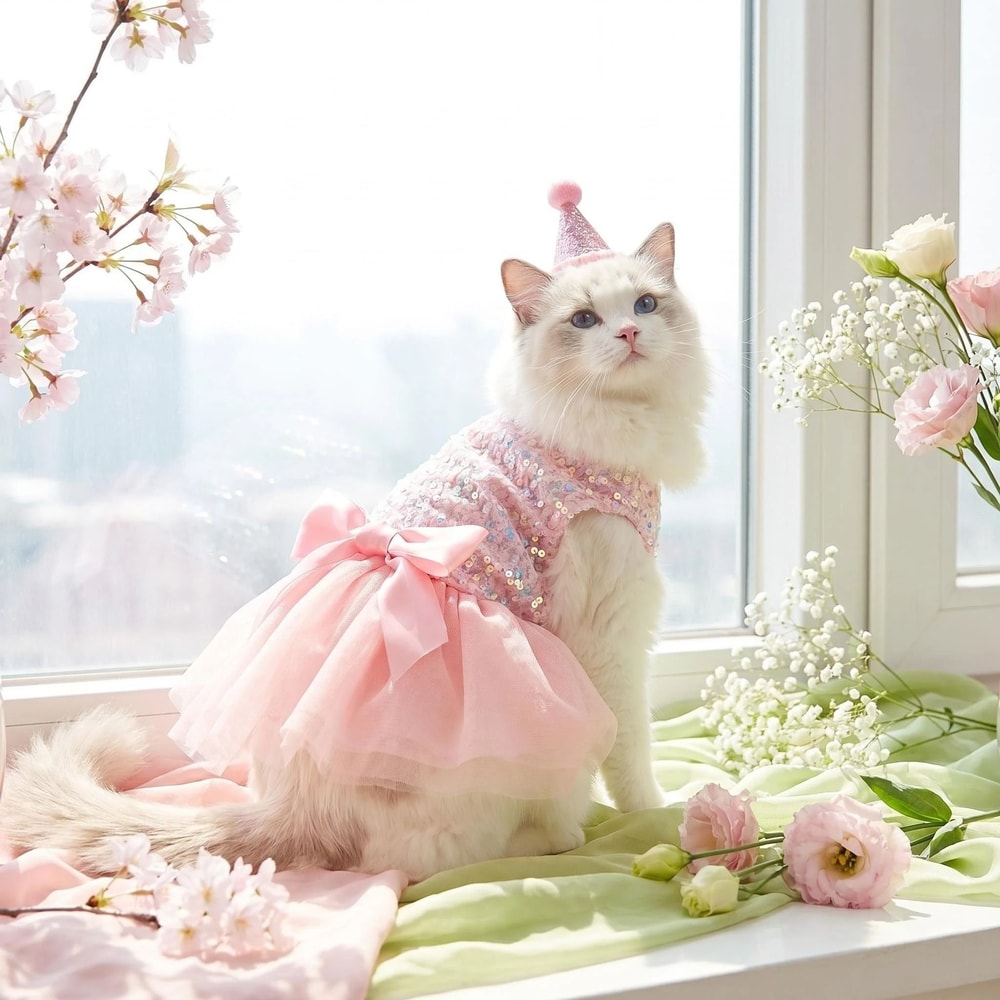 Princess Style Dog Dress With Sequin Bowknot And Tulle Skirt For Puppies And Cats 0
