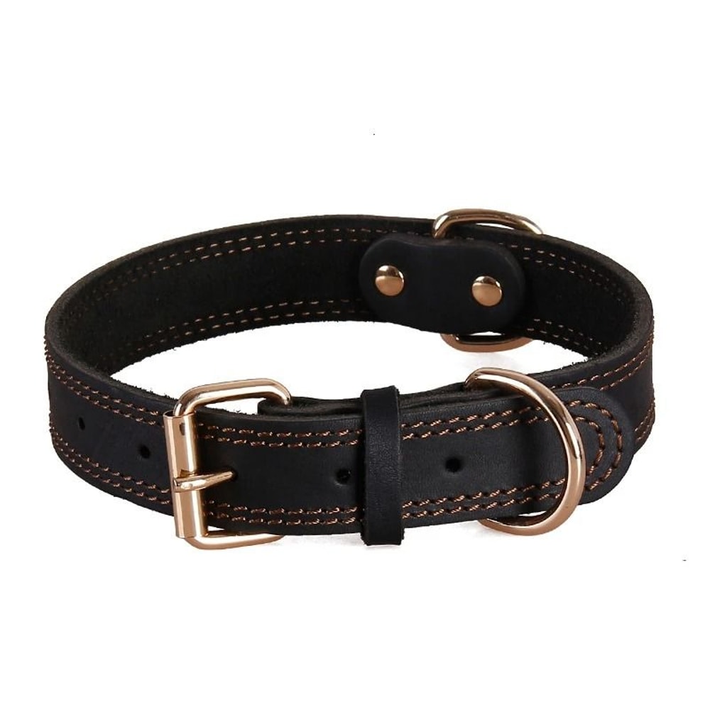 Benepaw Genuine Leather Dog Collar Heavy Duty Double D Ring Collar For Medium And Large Dogs 2