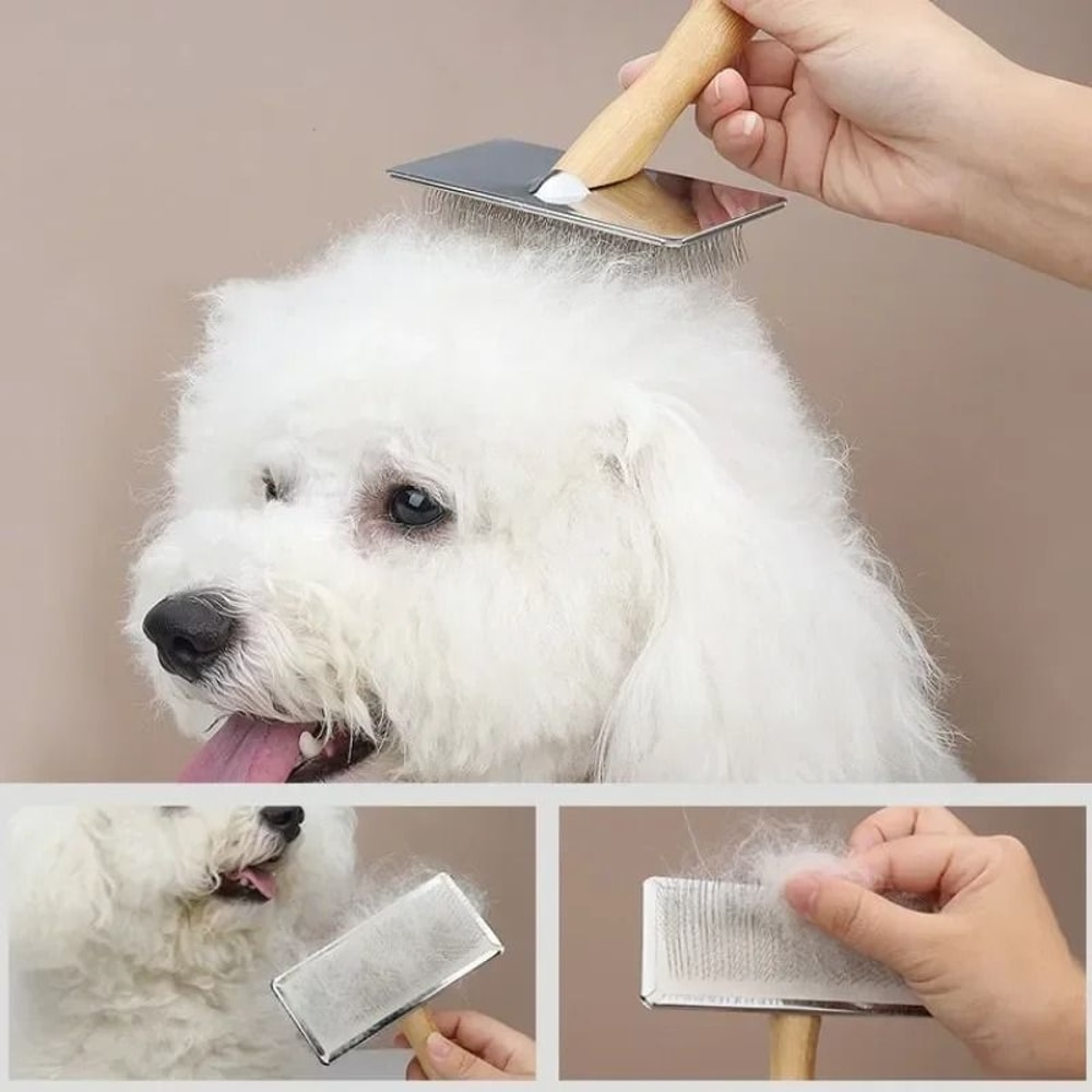 Solid Wood Pet Grooming Comb Stainless Steel Deshedding Brush For Dogs And Cats 5