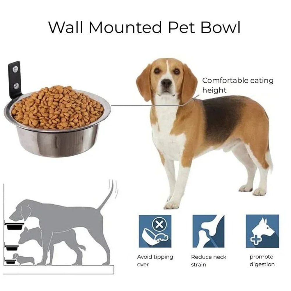 Wall Mounted Stainless Steel Pet Food Bowl Elevated Dog And Cat Feeding Bowl 4